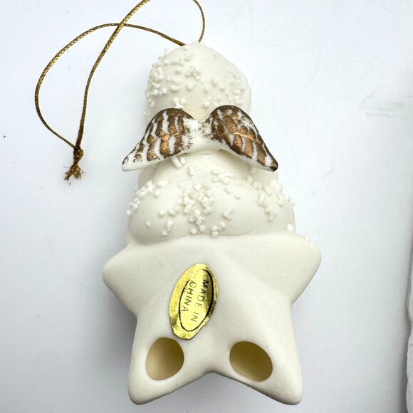 Set Of 3 Snow Baby Angel Ornaments Violinist Star Sled White Gold Christmas - Picture 11 of 11